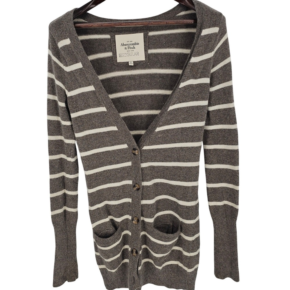 Abercrombie & Fitch Brown Striped Rabbit Hair Blend Longline Cardigan Sweater M
